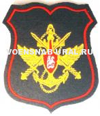 Шеврон Выш. Щит "Органы управления МО" Кант красный (фон хаки)