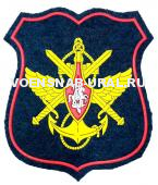 Шеврон Пласт. Щит "Органы управления МО" Кант красный (фон мор. волна) №4640